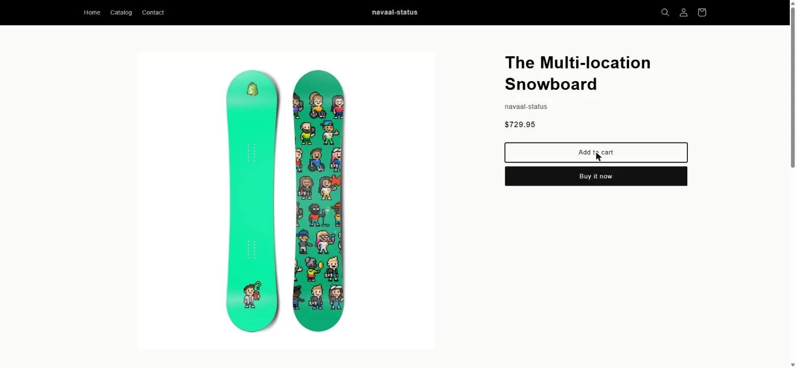 The same product page after clicking Add to cart: the page is unchanged, the cart still reads zero items, no drawer has opened and no error is shown anywhere.