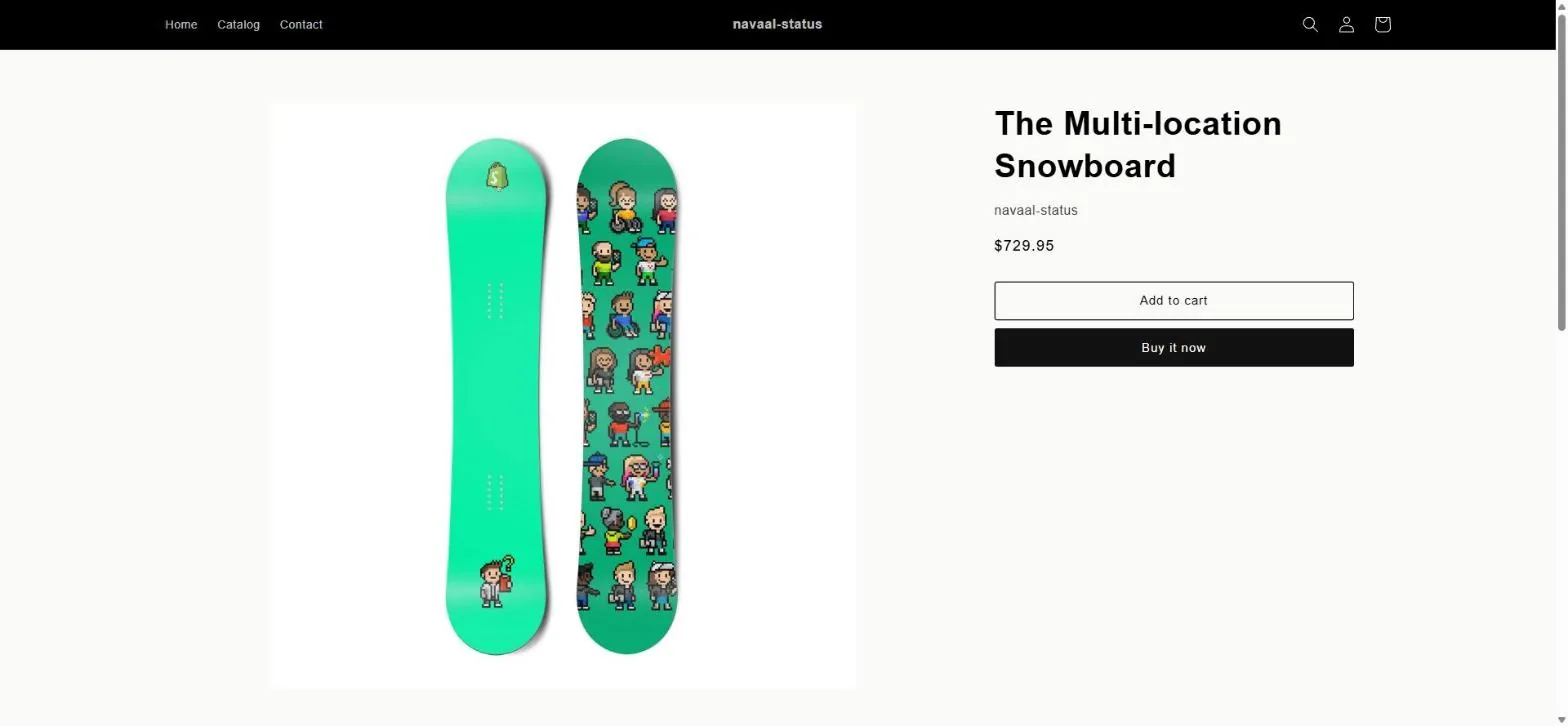 A product page on our test store: the product, its price, a variant selector and an enabled Add to cart button. Nothing on the page looks wrong.