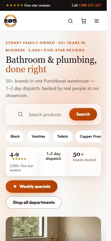 The same homepage on a 390 pixel wide phone screen.