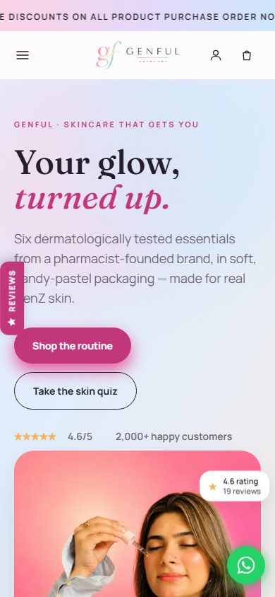The GenFul homepage on a 390 pixel wide phone screen.